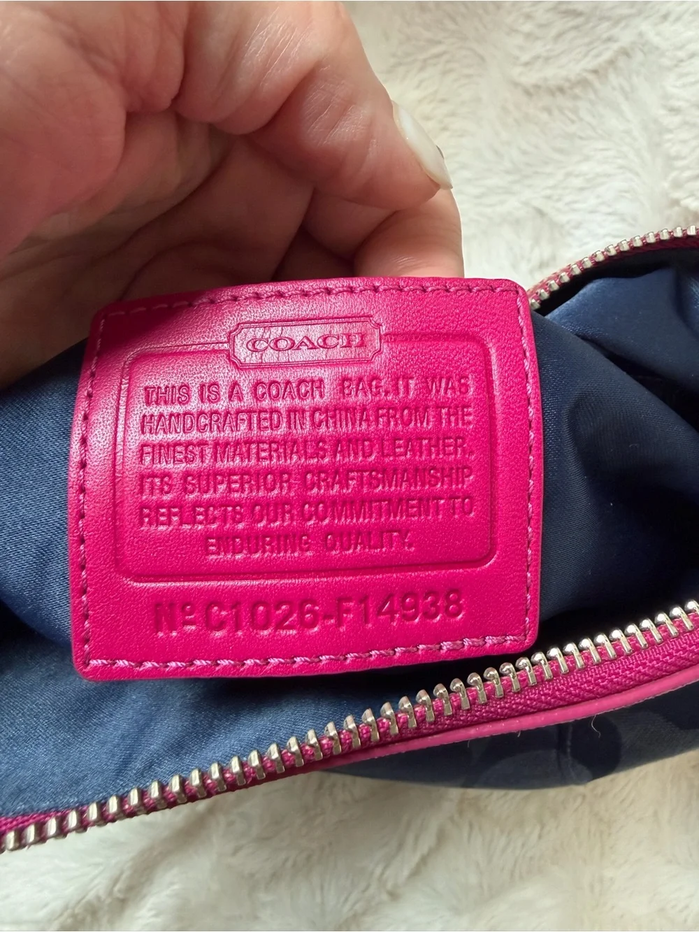 Rare! Y2K Coach Navy Signature Hobo with Pink Leather Trim